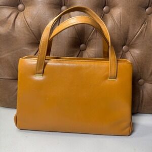 Vintage Margolin Handbag 1950s Grandma Purse‎ Structured Mustard Brown Snap
